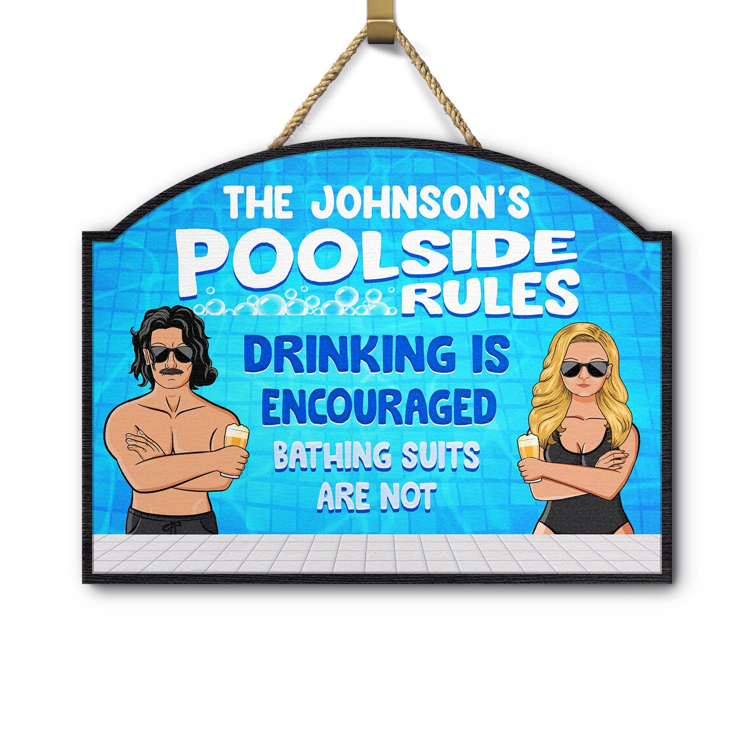 Swimming Pool Couple Bathing Suits Are Not - Gift For Couple - Personalized Custom Shaped Wood Sign