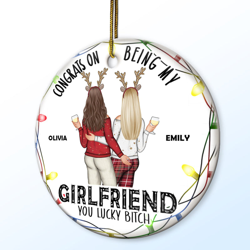 Christmas Couple Congrats On Being My Husband - Gift For Couples - Personalized Circle Ceramic Ornament