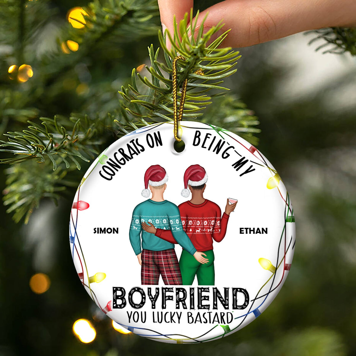 Christmas Couple Congrats On Being My Husband - Gift For Couples - Personalized Circle Ceramic Ornament