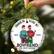 Christmas Couple Congrats On Being My Husband - Gift For Couples - Personalized Circle Ceramic Ornament