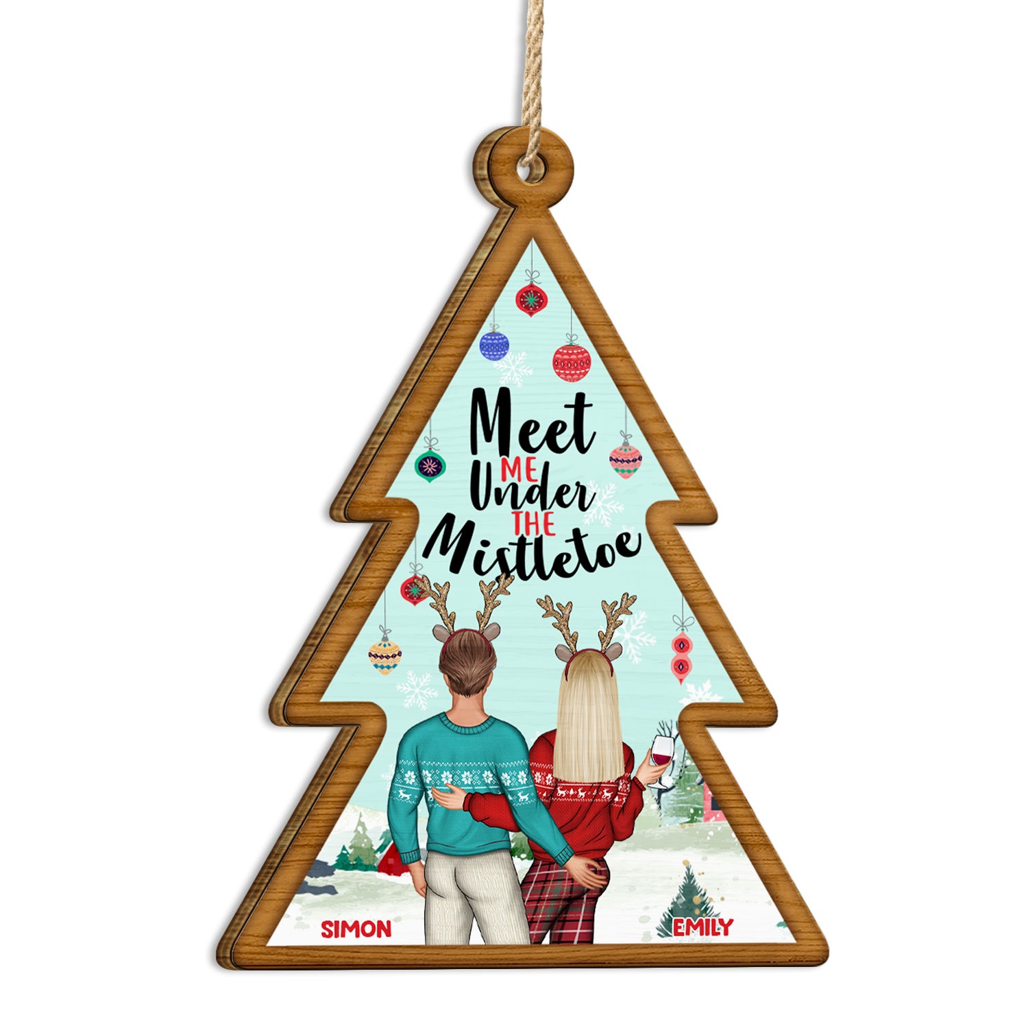 Christmas Meet Me Under The Mistletoe - Gift For Couples - Personalized Custom Shaped Wooden Ornament