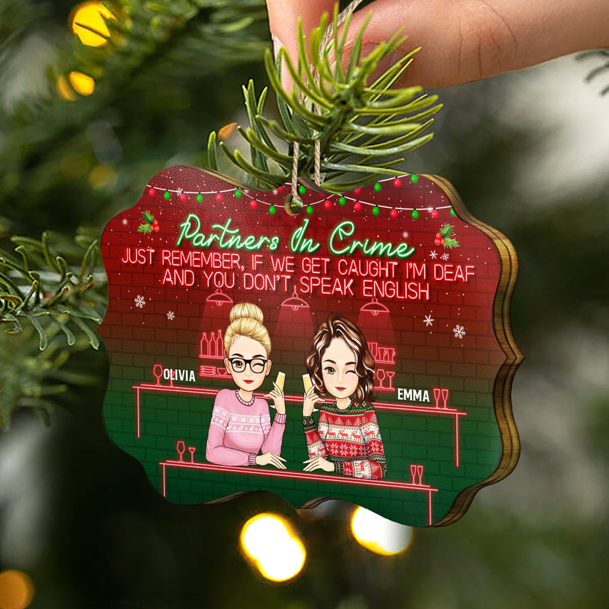 Bestie Partners In Crime If We Get Caught - Gift For Besties - Personalized Medallion Wooden Ornament