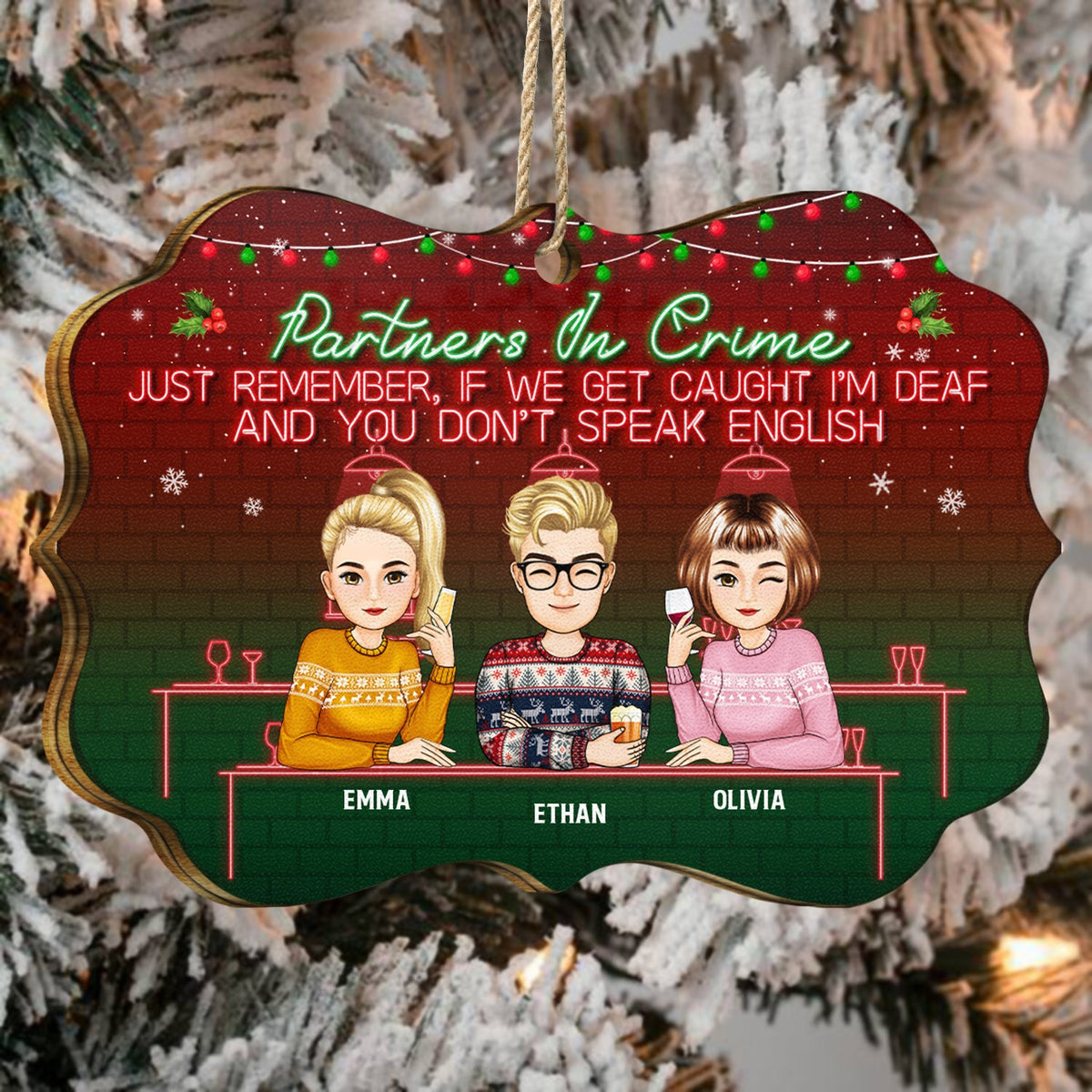 Bestie Partners In Crime If We Get Caught - Gift For Besties - Personalized Medallion Wooden Ornament