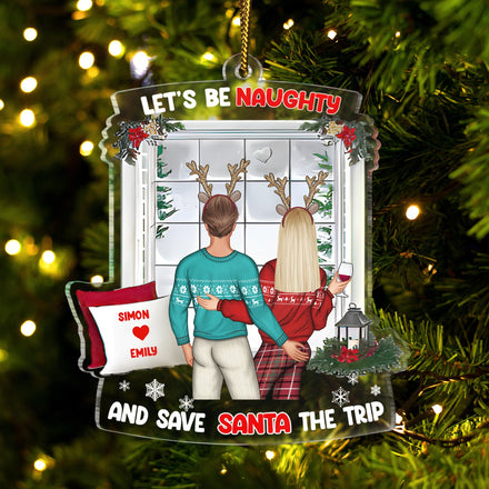 Couple de Noël, soyons coquins ! Cadeau pour couples ! Ornement acrylique personnalisé en forme personnalisée.