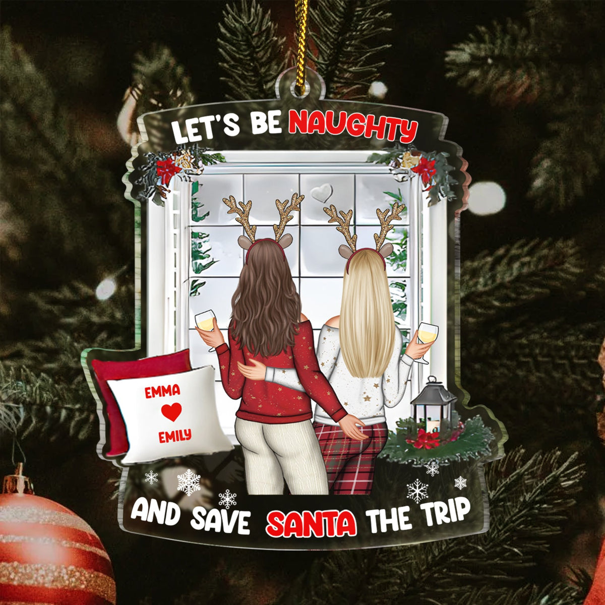 Christmas Couple Let's Be Naughty - Gift For Couples - Personalized Custom Shaped Acrylic Ornament