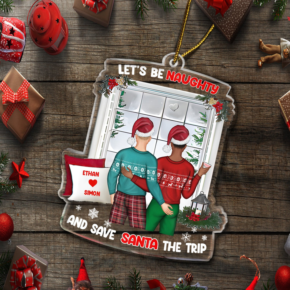Christmas Couple Let's Be Naughty - Gift For Couples - Personalized Custom Shaped Acrylic Ornament