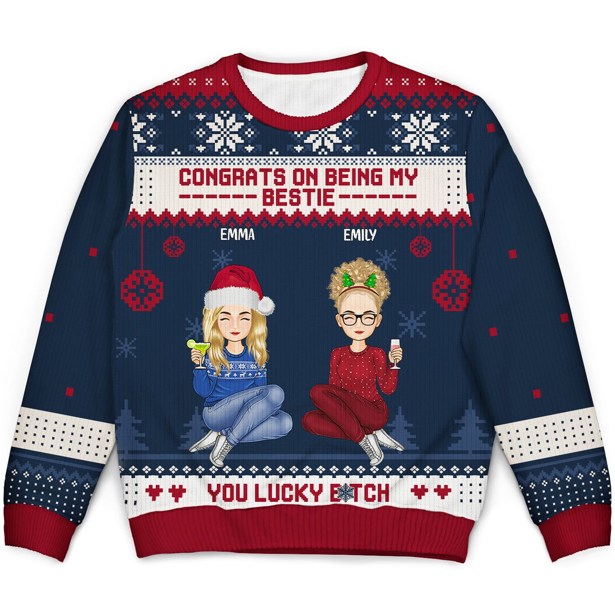 Jingle Ladies Rock - Bestie Personalized Custom Ugly Sweatshirt - Unisex Wool Jumper - Christmas Gift For Best Friends, BFF, Sisters