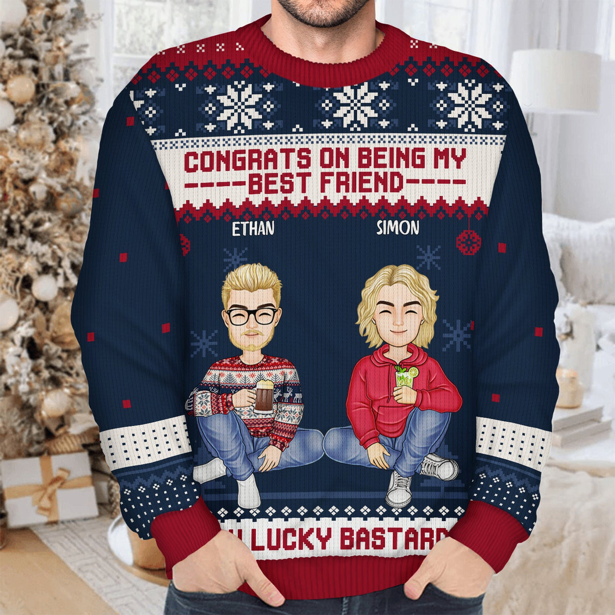 Félicitations pour être devenu mon meilleur ami ! Cadeau pour meilleur ami ! Pull moche unisexe personnalisé