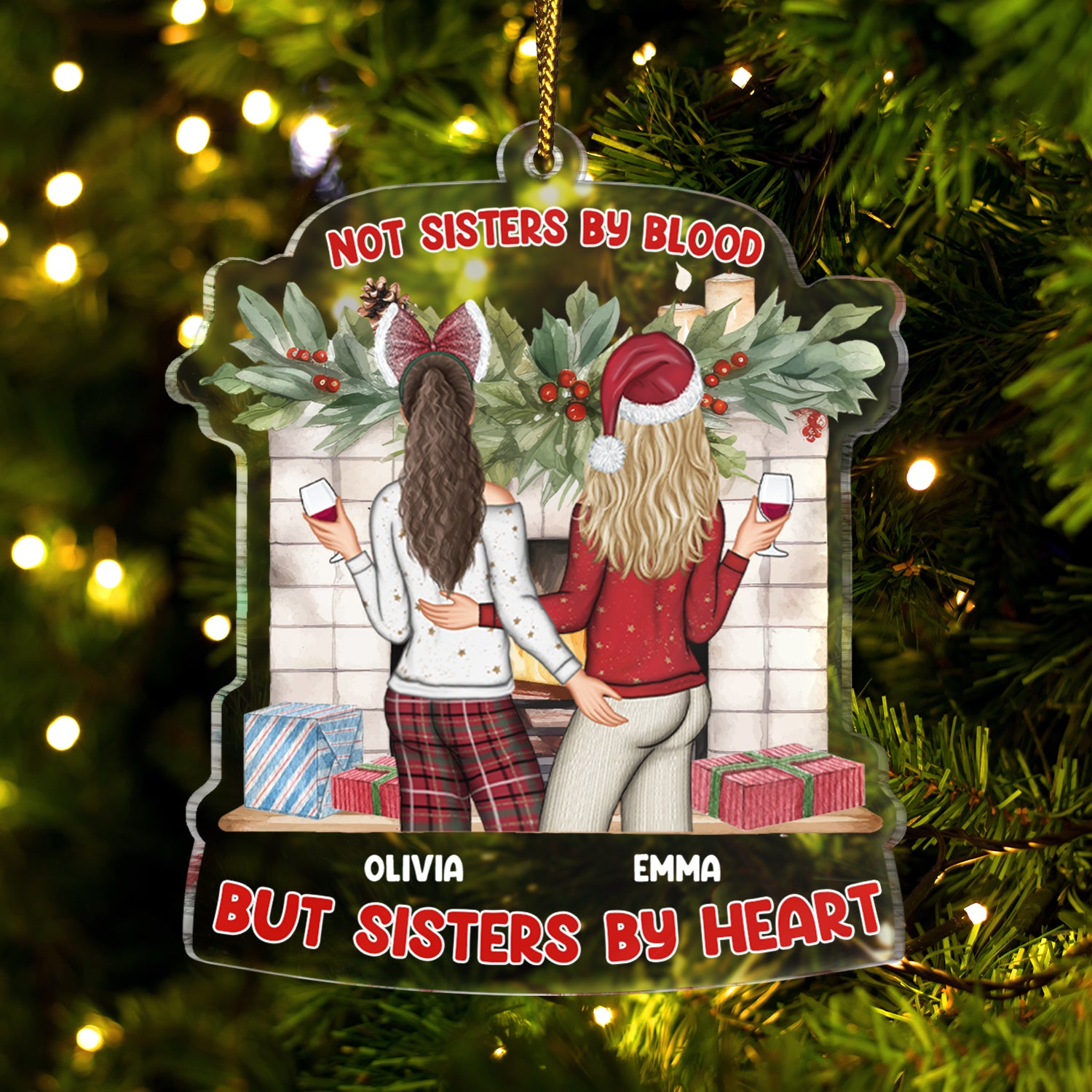 Christmas Bestie Backside Not Sisters By Blood - Gift For Bestie - Personalized Custom Shaped Acrylic Ornament