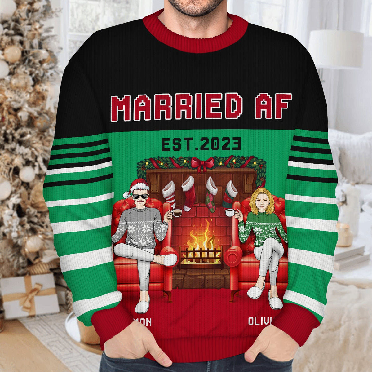Married AF - Christmas Gift For Couples - Personalized Unisex Ugly Swe ...