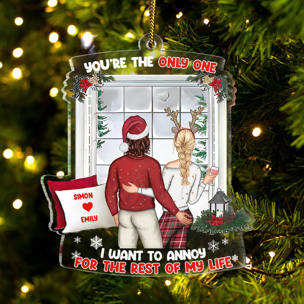 Couple de Noël : un seul à ennuyer ! Cadeau pour couple ! Décoration acrylique personnalisée en forme de cœur.