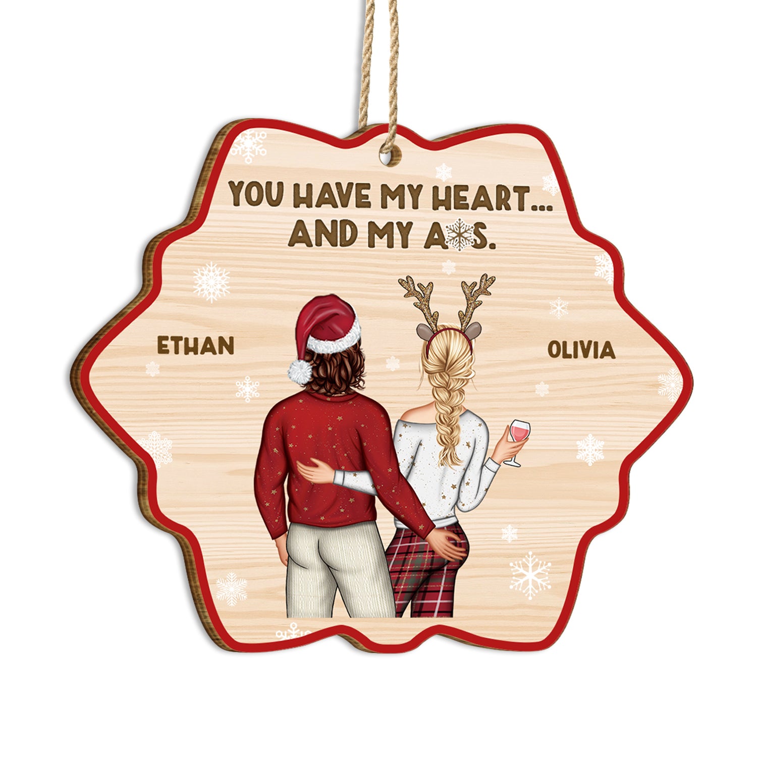 Christmas Couple You Have My Heart - Gift For Couples - Personalized Custom Shaped Wooden Ornament