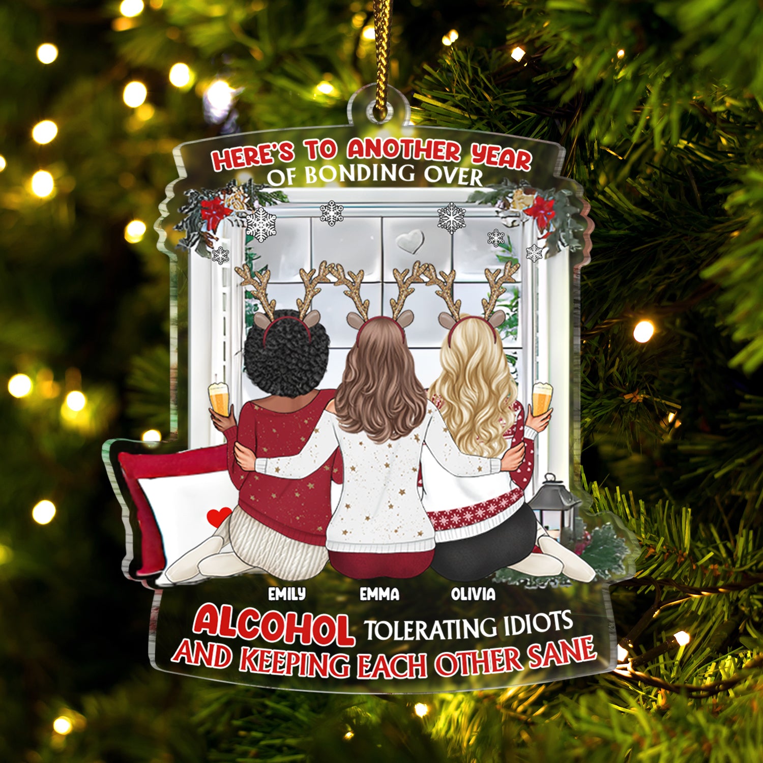Christmas Bestie Backside Here's To Another Year - Gift For Bestie - Personalized Custom Shaped Acrylic Ornament