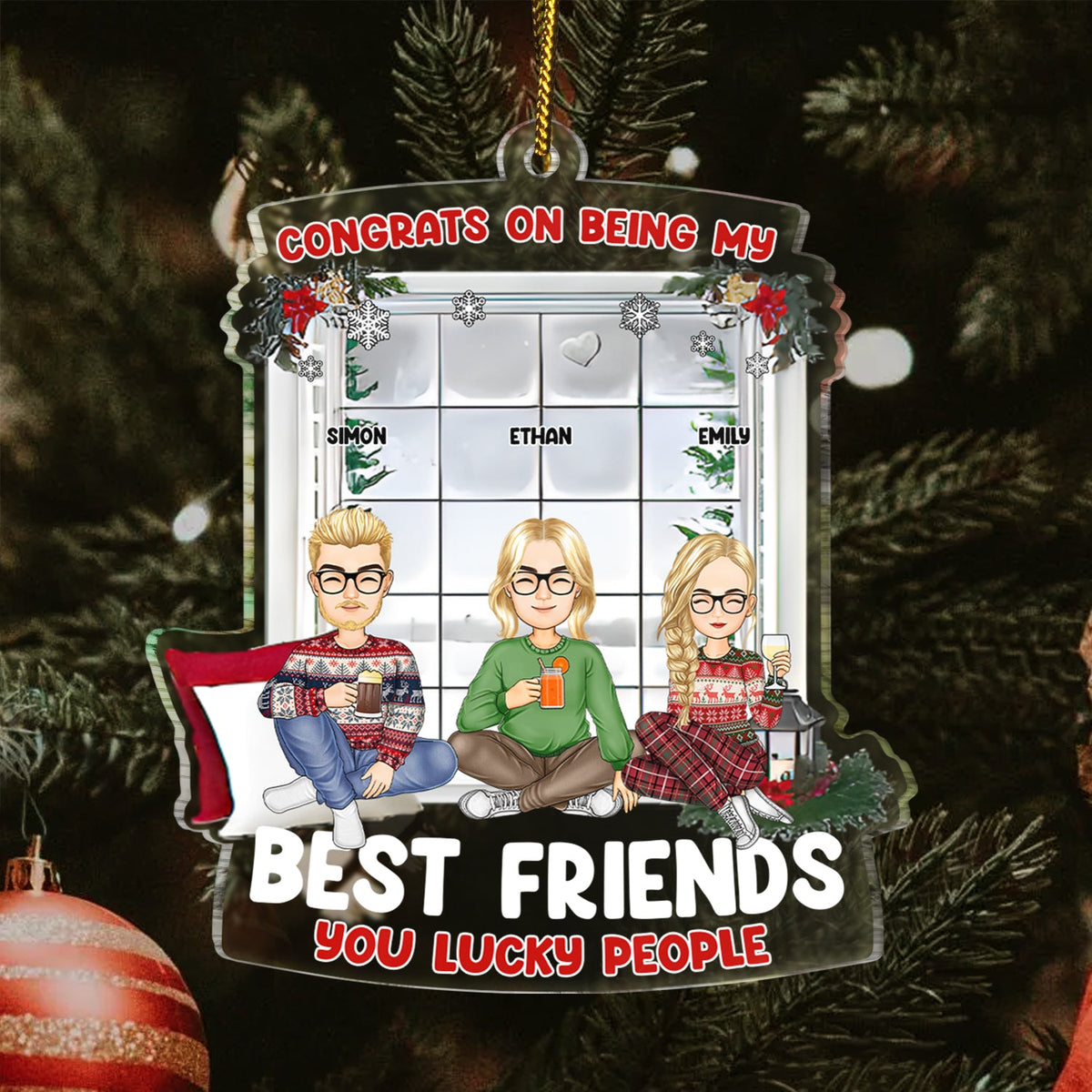 Décoration de Noël en acrylique personnalisée avec un dessin animé « Félicitations pour être ma meilleure amie » !