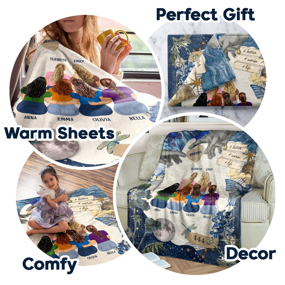 4 Better 4 Worse 4 Life - Gift For Sisters And Best Friends - Personalized Fleece Blanket