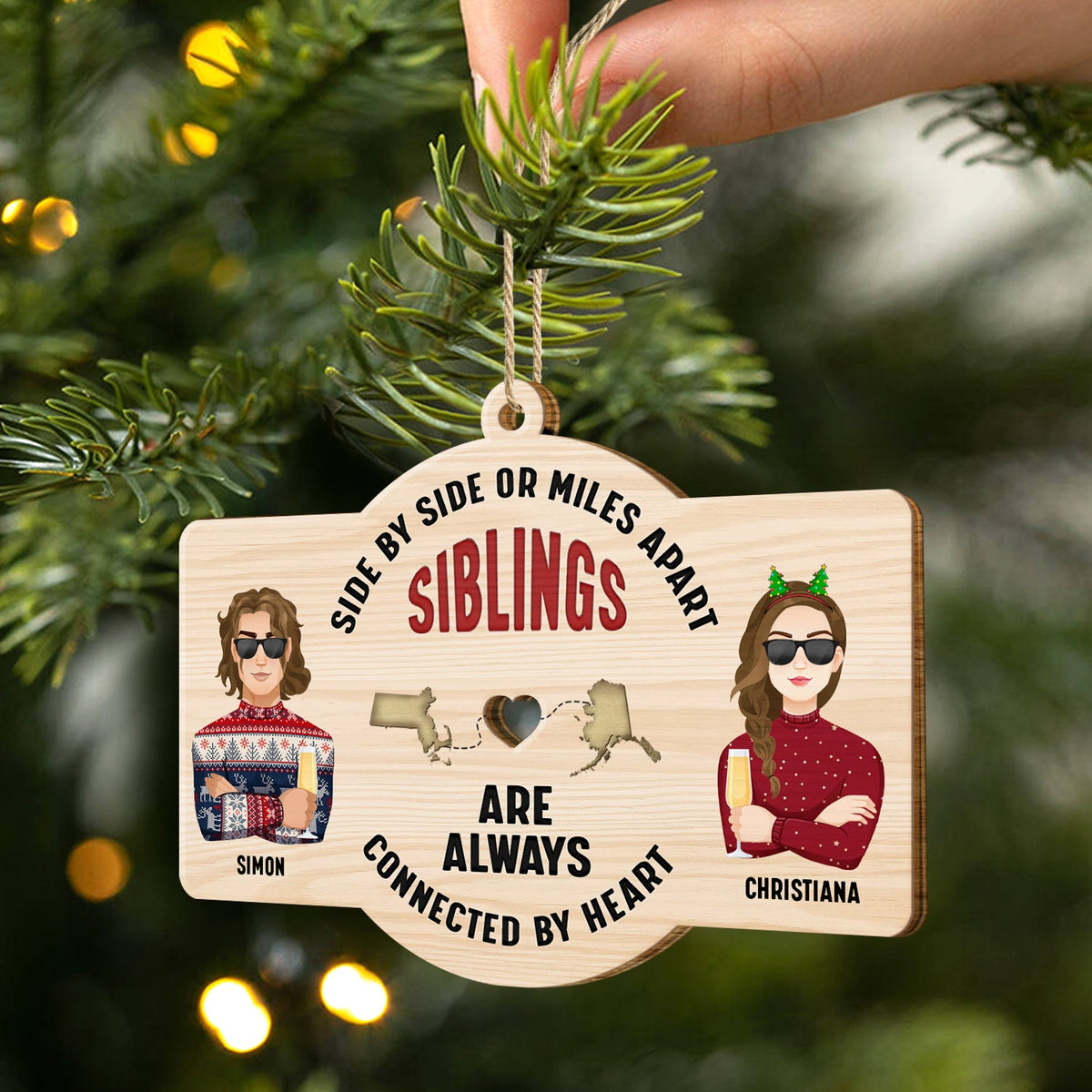 Side By Side - Christmas Gift For Siblings And Best Friends - Personalized Wooden Cutout Ornament