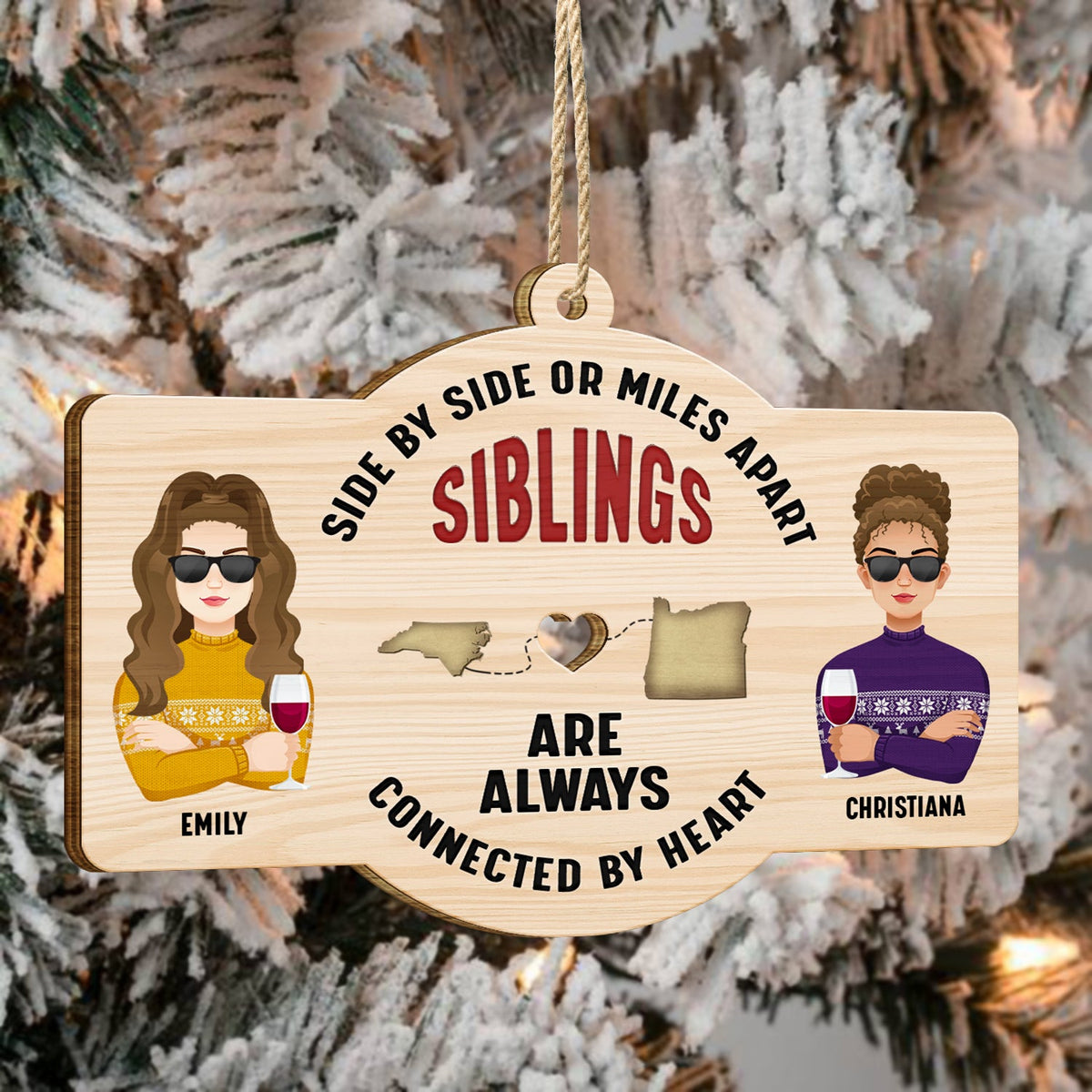 Side By Side - Christmas Gift For Siblings And Best Friends - Personalized Wooden Cutout Ornament