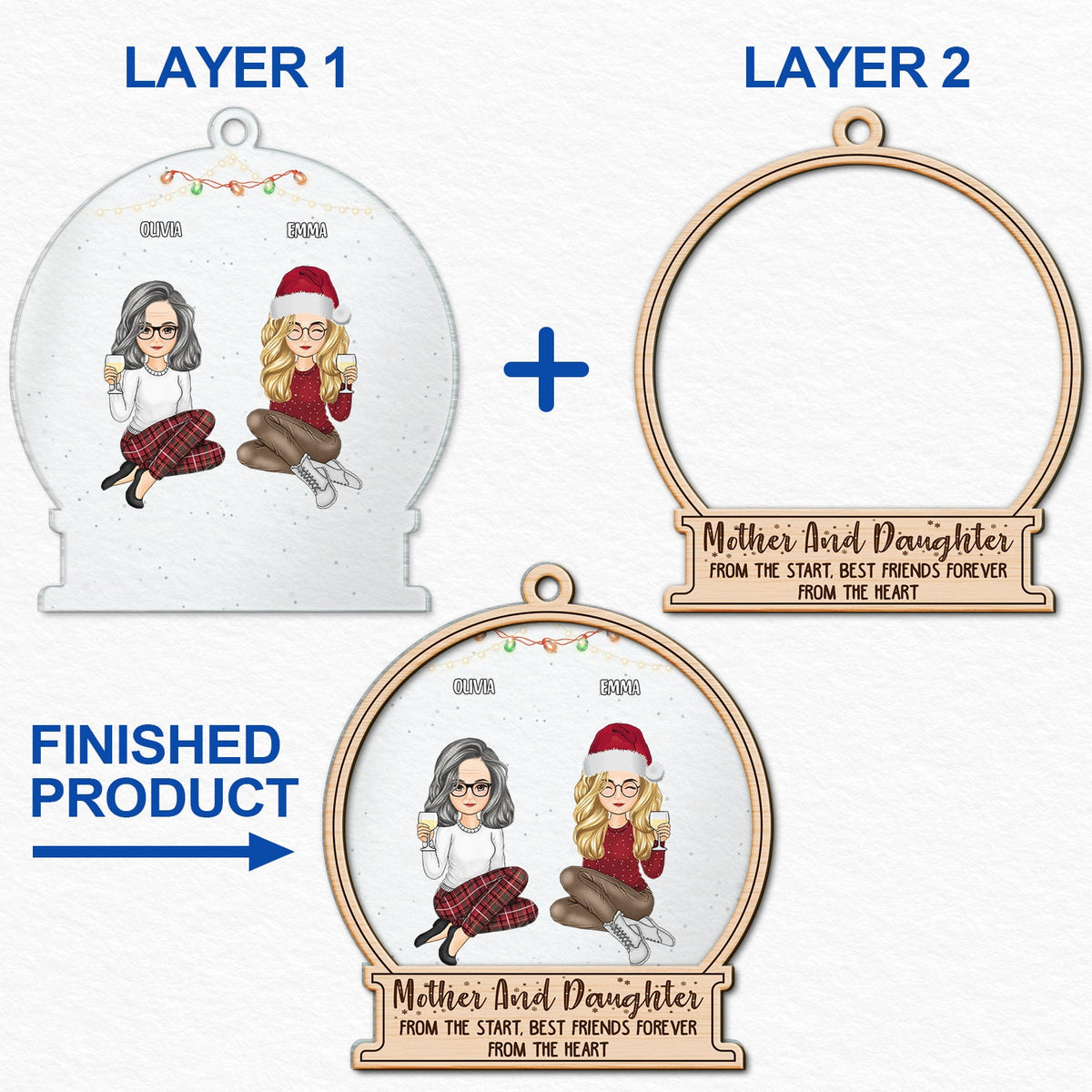 Noël mère et fille dès le début - Cadeau pour maman - Décoration personnalisée à 2 couches