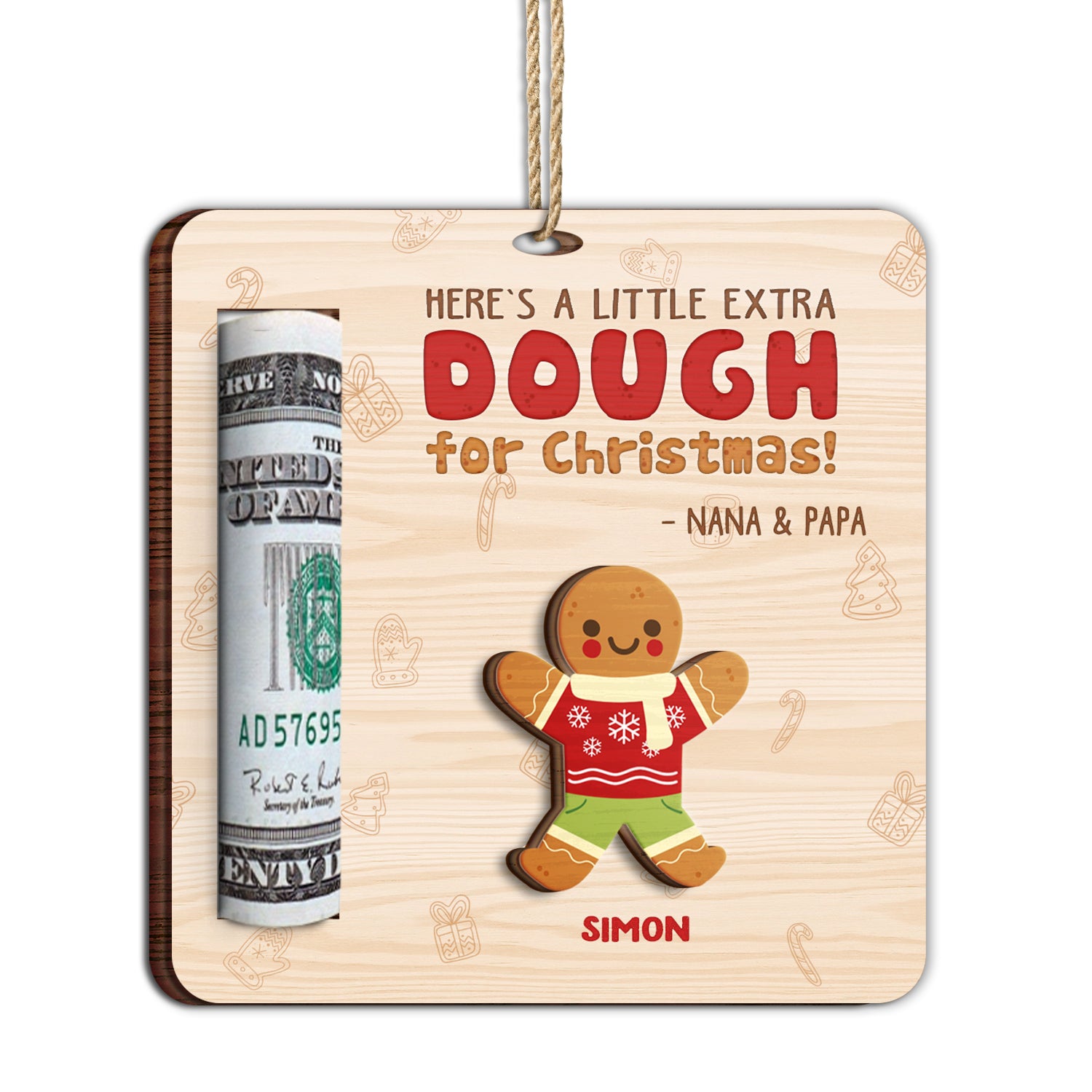Little Extra Dough - Christmas Gift For Kids - Personalized 2-Layered Wooden Ornament, Money Holder Ornament