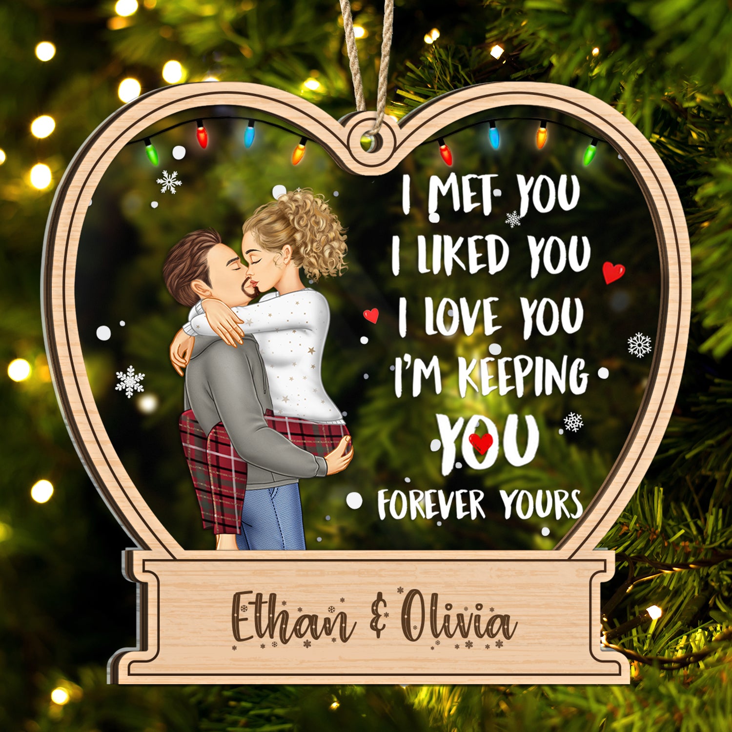 Christmas Couple Forever Yours - Gift For Couples - Personalized 2-Layered Mix Ornament
