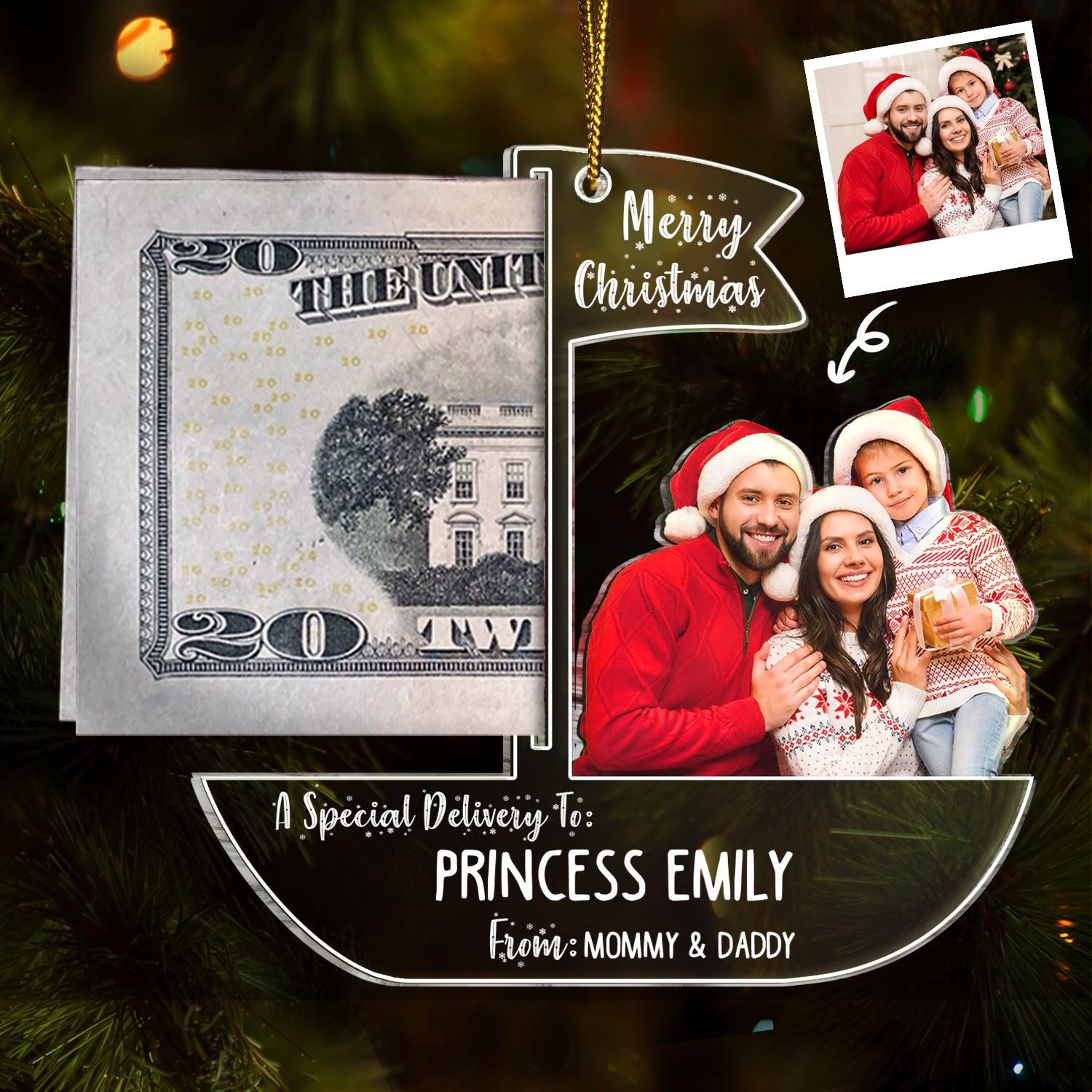 Custom Photo Special Delivery - Christmas Gift For Family And Best Friends - Personalized Cutout Acrylic Ornament, Money Holder Ornament