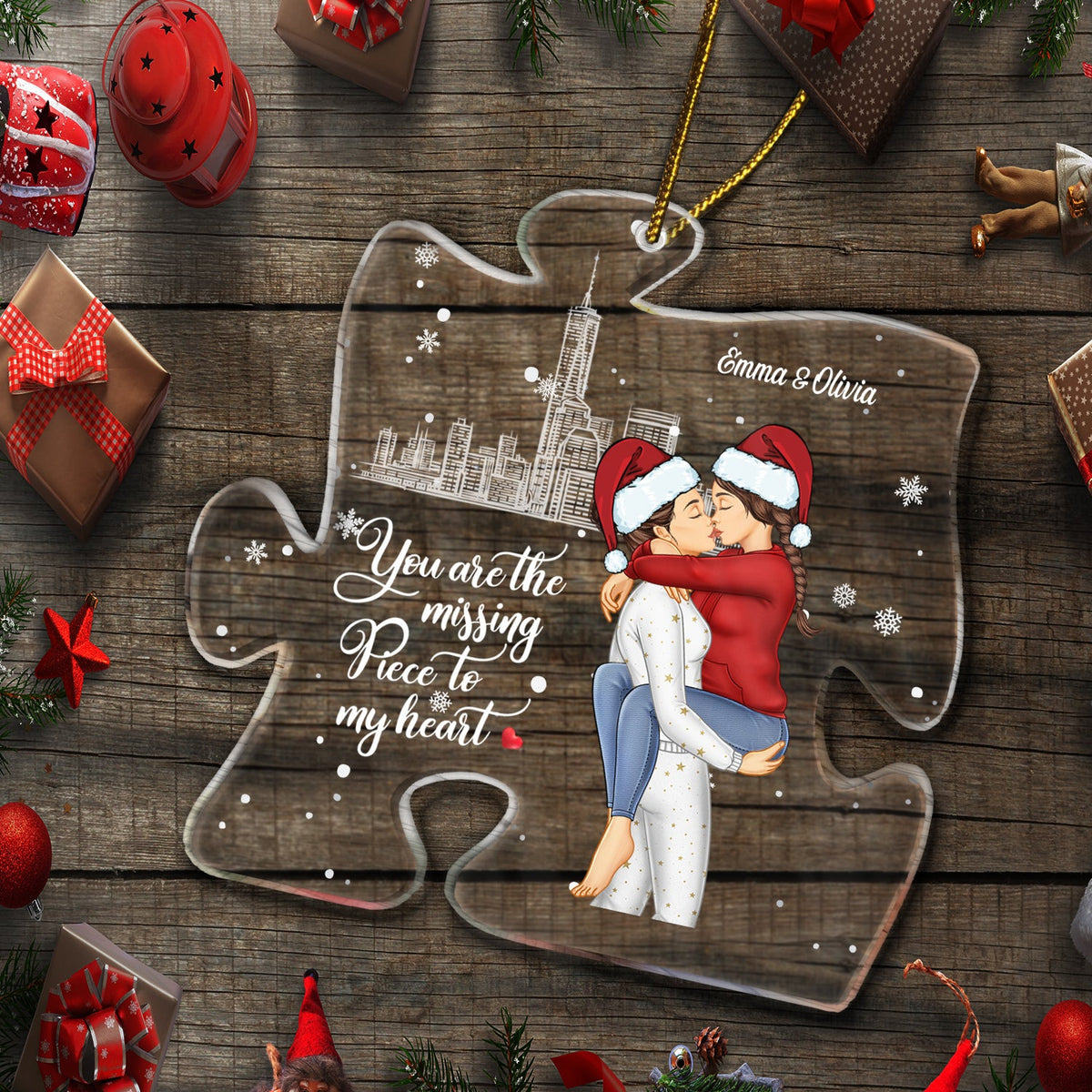 Christmas Couples You Are The Missing Piece To My Heart - Gift For Couples - Personalized Custom Shaped Acrylic Ornament