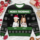 Christmas Cartoon Drinking Bestie Merry Friendmas - Gift For Bestie - Personalized Unisex Ugly Sweater