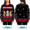 Christmas Cartoon Drinking Bestie Merry Friendmas - Gift For Bestie - Personalized Unisex Ugly Sweater