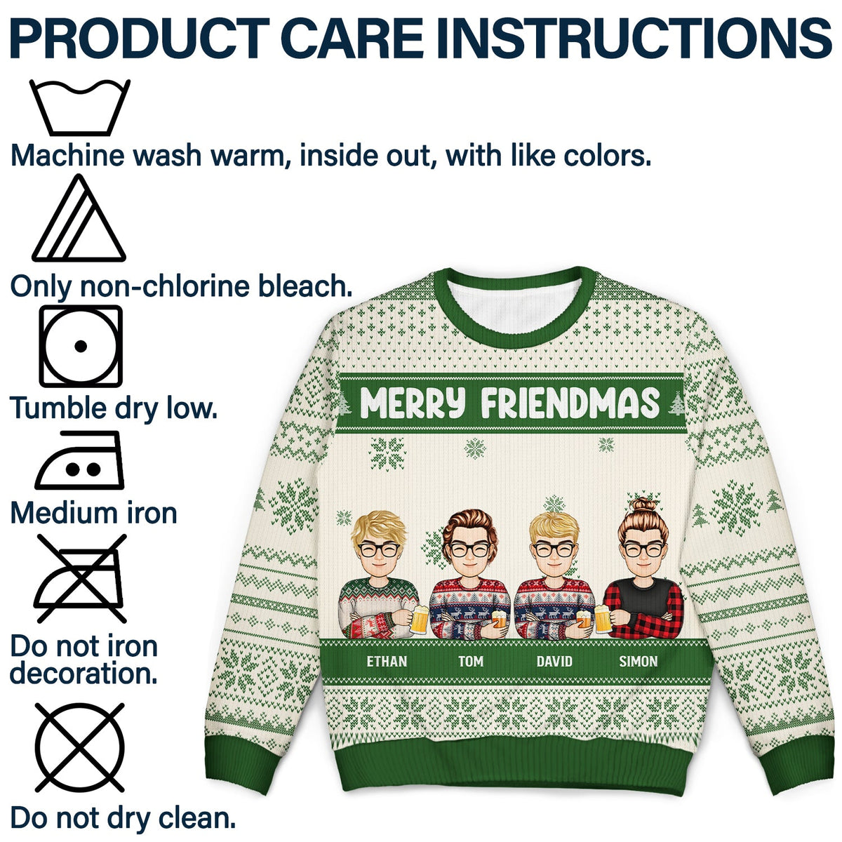 Christmas Cartoon Drinking Bestie Merry Friendmas - Gift For Bestie - Personalized Unisex Ugly Sweater