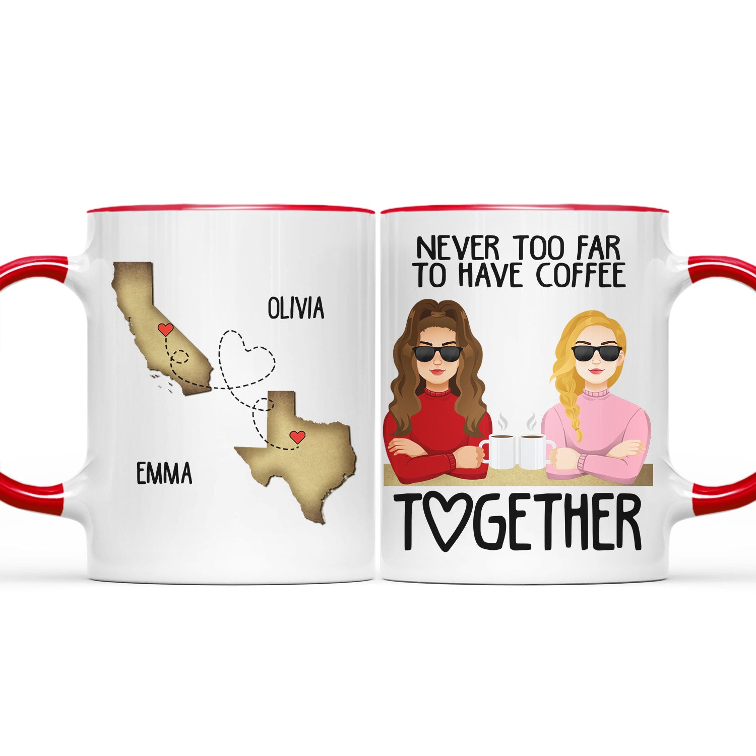 Never Too Far - Gift For Bestie - Personalized Accent Mug