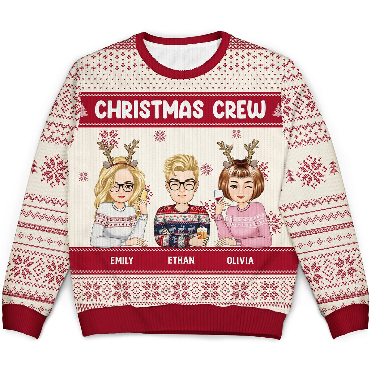 Dessin animé de Noël assis - Cadeau pour les meilleurs amis - Pull moche unisexe personnalisé