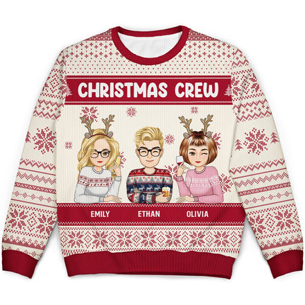 Dessin animé de Noël assis - Cadeau pour les meilleurs amis - Pull moche unisexe personnalisé