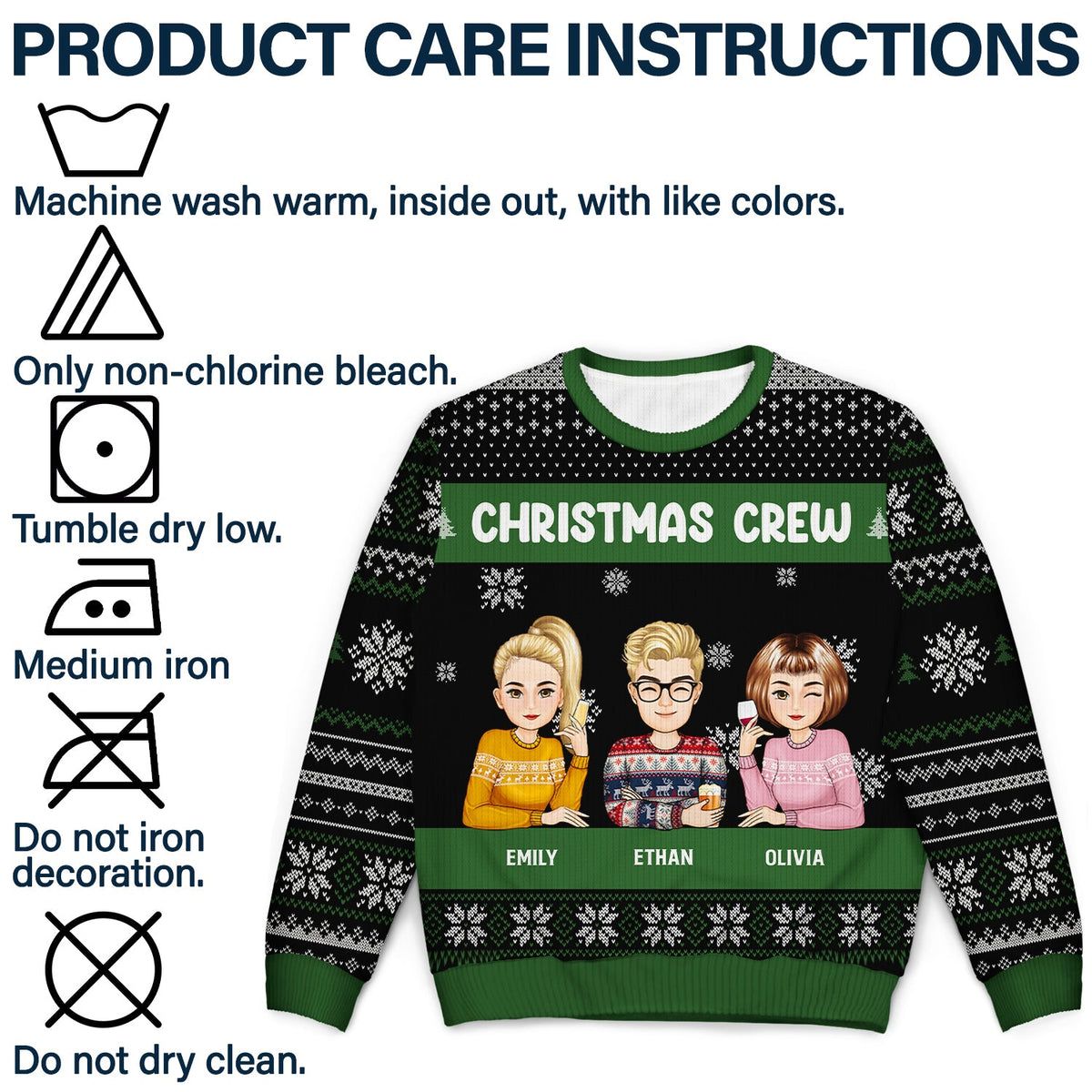 Christmas Cartoon Sitting Christmas Crew - Gift For Besties - Personalized Unisex Ugly Sweater