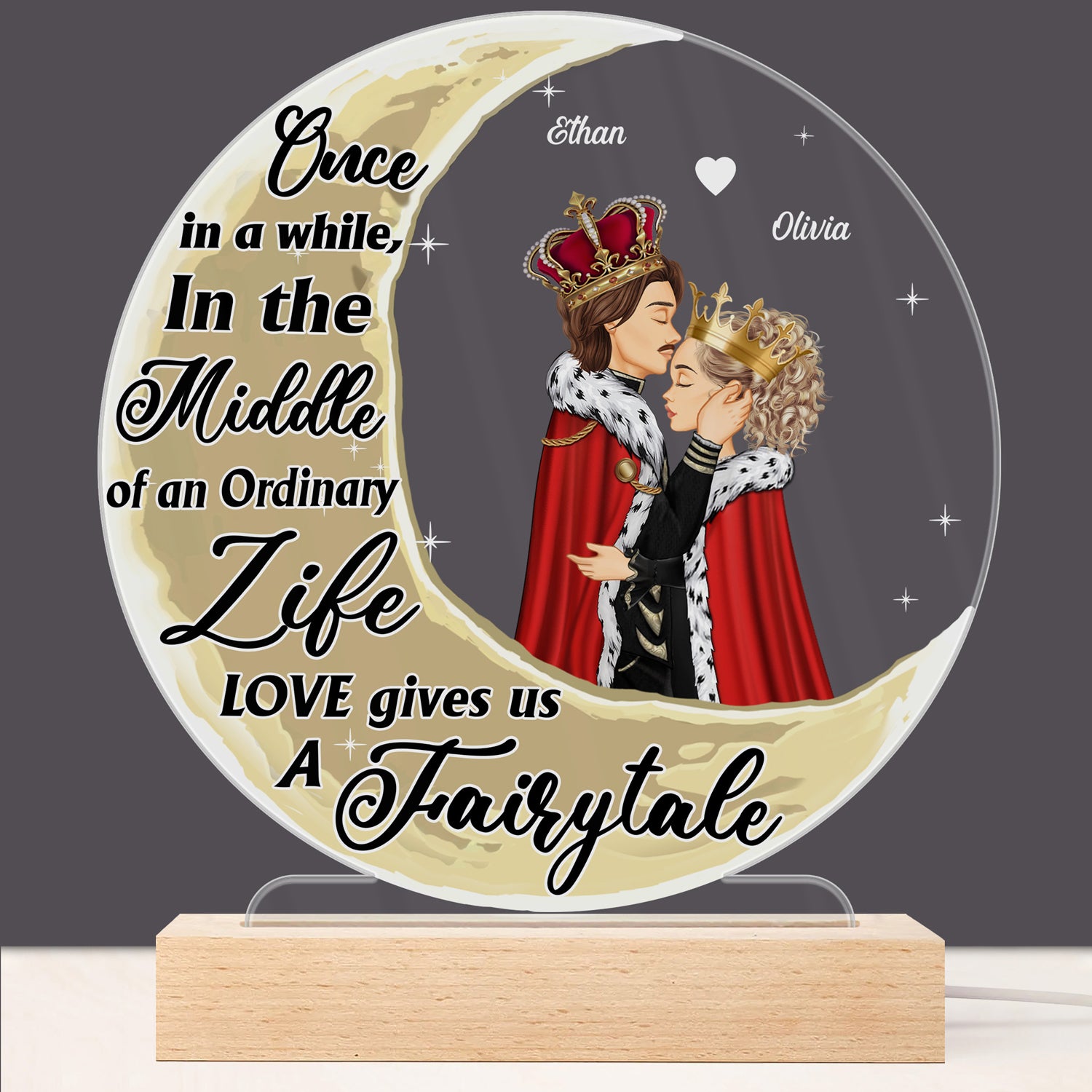 Love Gives Us A Fairytale - Gift For Couple - Personalized 3D Led Light Wooden Base