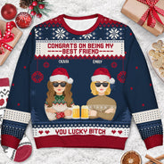 Christmas Flat Art Congrats On Being My Bestie - Gift For Bestie - Personalized Unisex Ugly Sweater