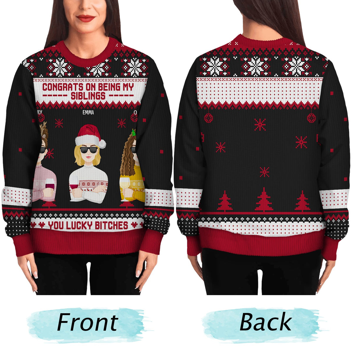 Christmas Flat Art Congrats On Being My Bestie - Gift For Bestie - Personalized Unisex Ugly Sweater