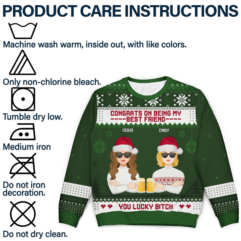 Christmas Flat Art Congrats On Being My Bestie - Gift For Bestie - Personalized Unisex Ugly Sweater