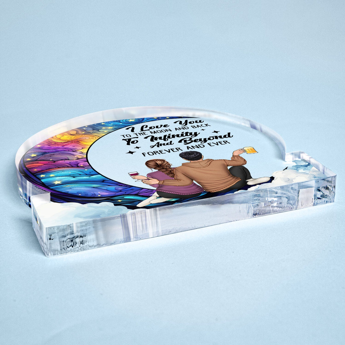 Moon & Back To Infinity - Gift For Couples - Personalized Round Shaped Acrylic Plaque