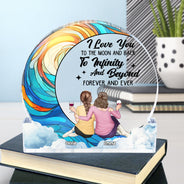 Lune et retour vers l'infini - Cadeau pour couple - Plaque acrylique ronde personnalisée