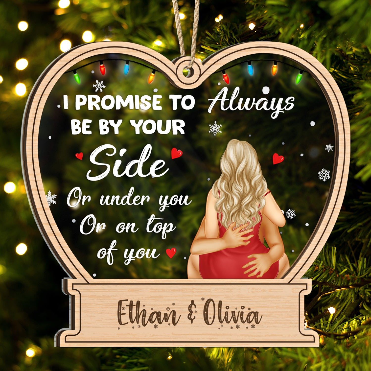 Christmas Kissing Couple I Promise To Always By Your Side - Gift For Couples - Personalized 2-Layered Mix Ornament