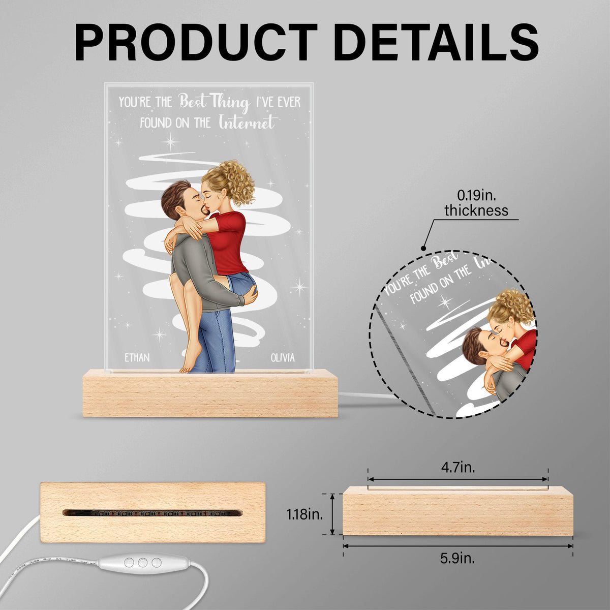 Kissing Couple Best Thing On The Internet - Gift For Couples - Personalized 3D Led Light Wooden Base