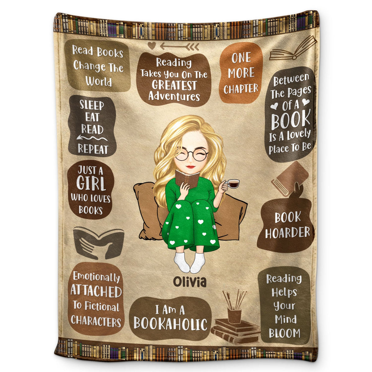 Chibi Reading My Reading Blanket Gift For Book Lovers Personalized