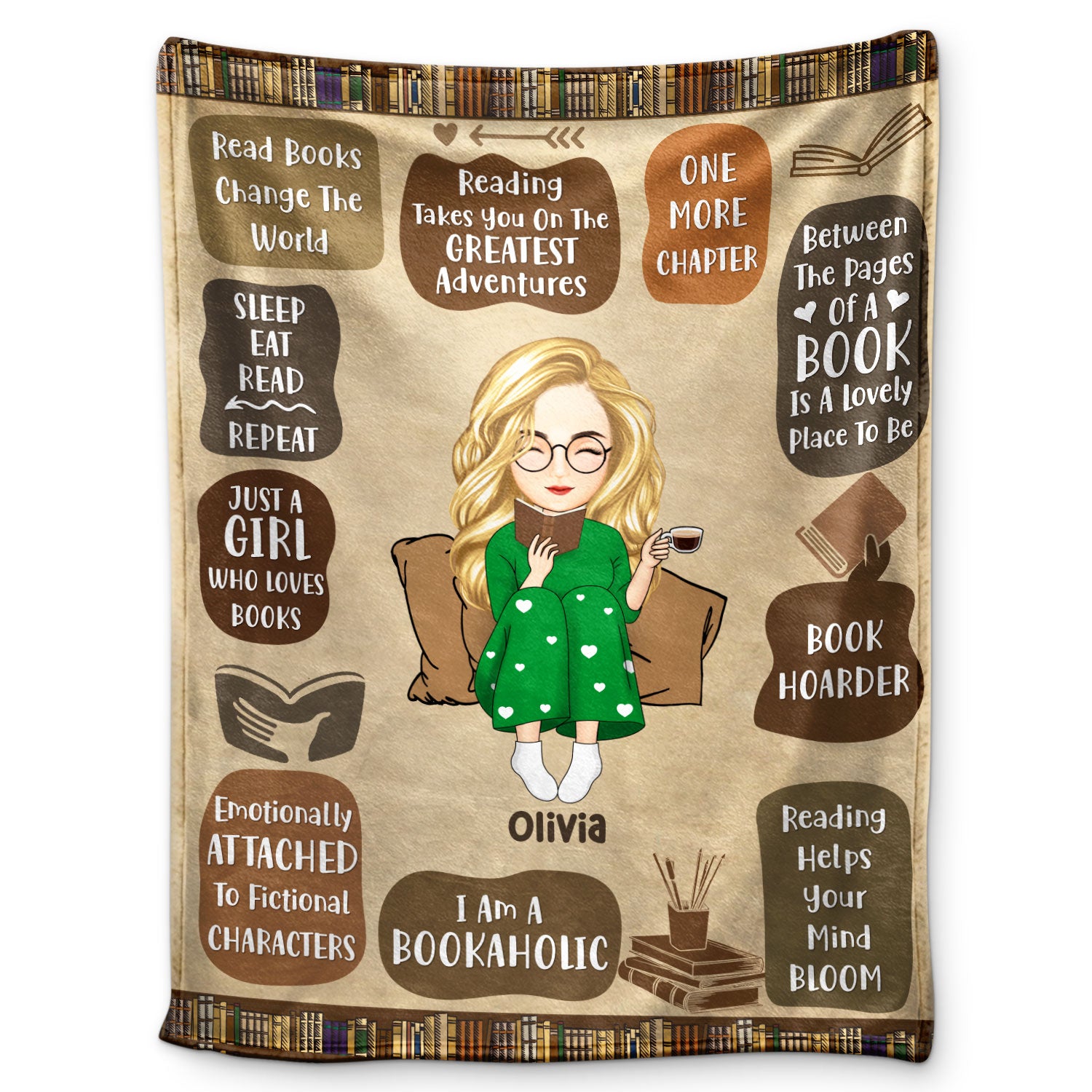 Chibi Reading My Reading Blanket - Gift For Book Lovers - Personalized Fleece Blanket
