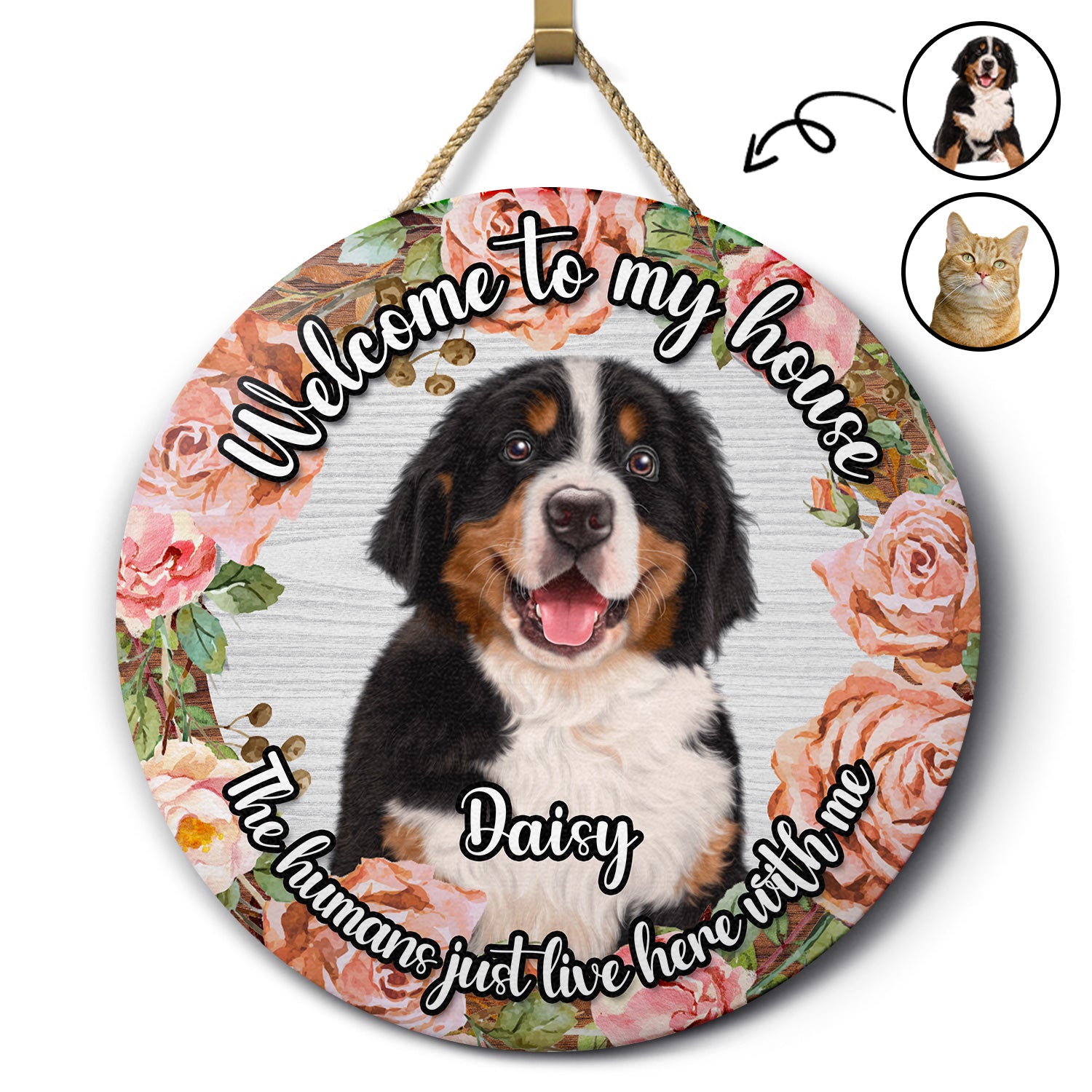 Custom Photo Pet Lovers Welcome To My House - Gift For Pet Lovers - Personalized Wood Circle Sign