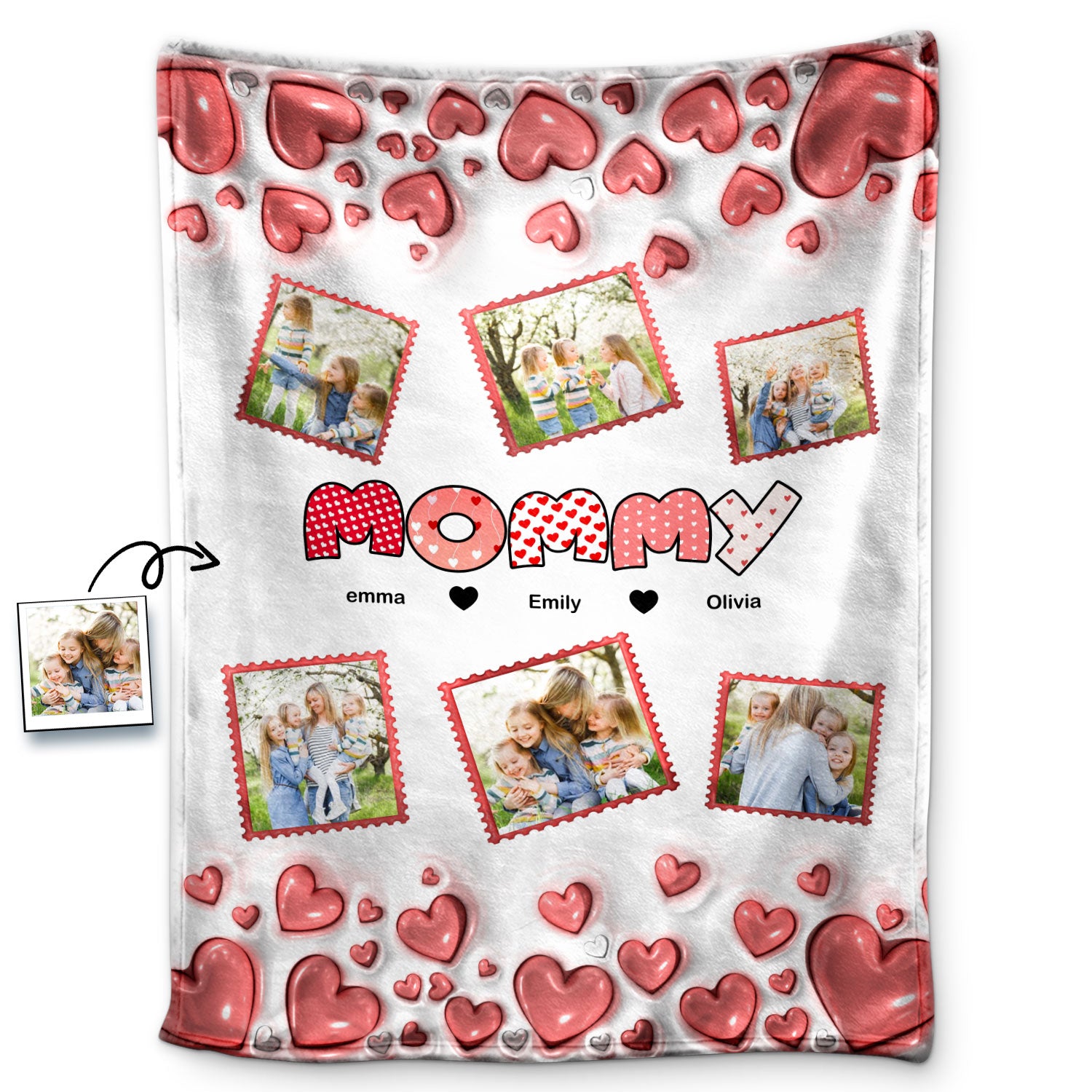 Custom Photo Heart Pattern - Gift For Mother - Personalized Fleece Blanket, Sherpa Blanket
