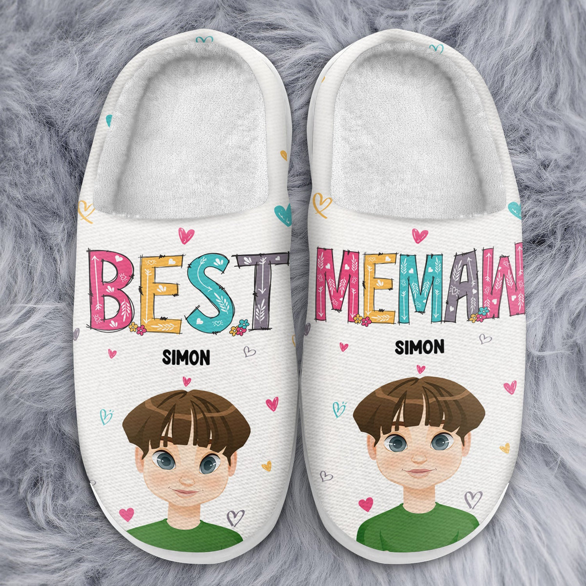 Flat Art Best Nana Ever - Gift For Mother, Grandma, Family - Personalized Fluffy Slippers