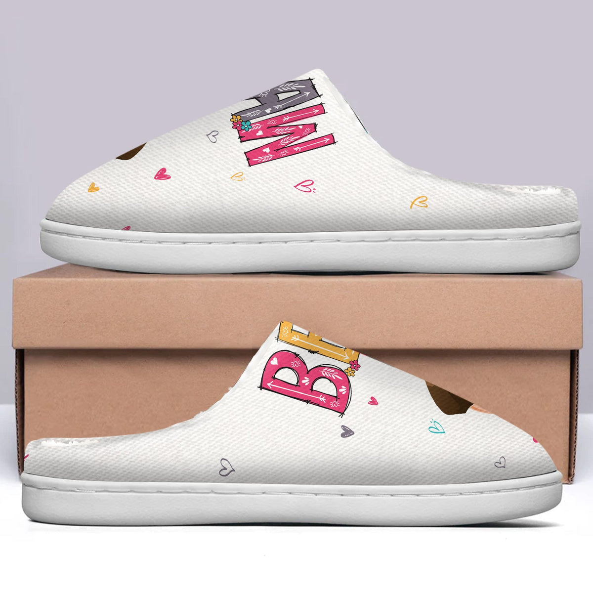 Flat Art Best Nana Ever - Gift For Mother, Grandma, Family - Personalized Fluffy Slippers