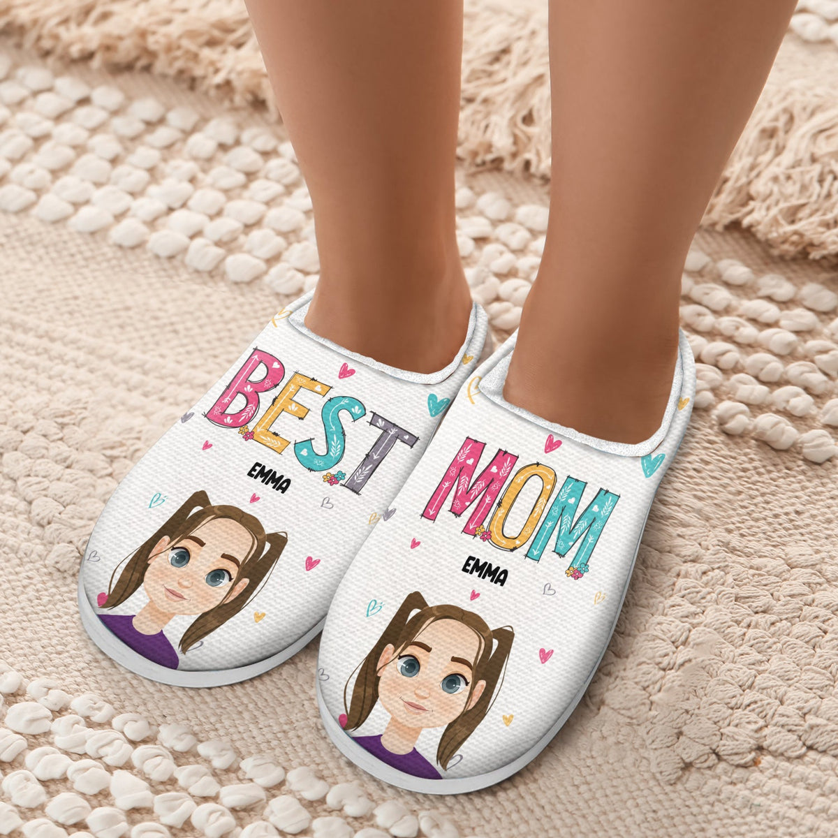 Flat Art Best Nana Ever - Gift For Mother, Grandma, Family - Personalized Fluffy Slippers