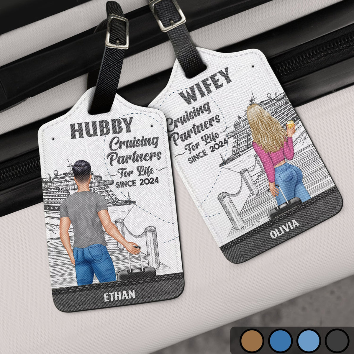 Cruising Couple 3D Partners For Life - Personalized Combo 2 Luggage Ta