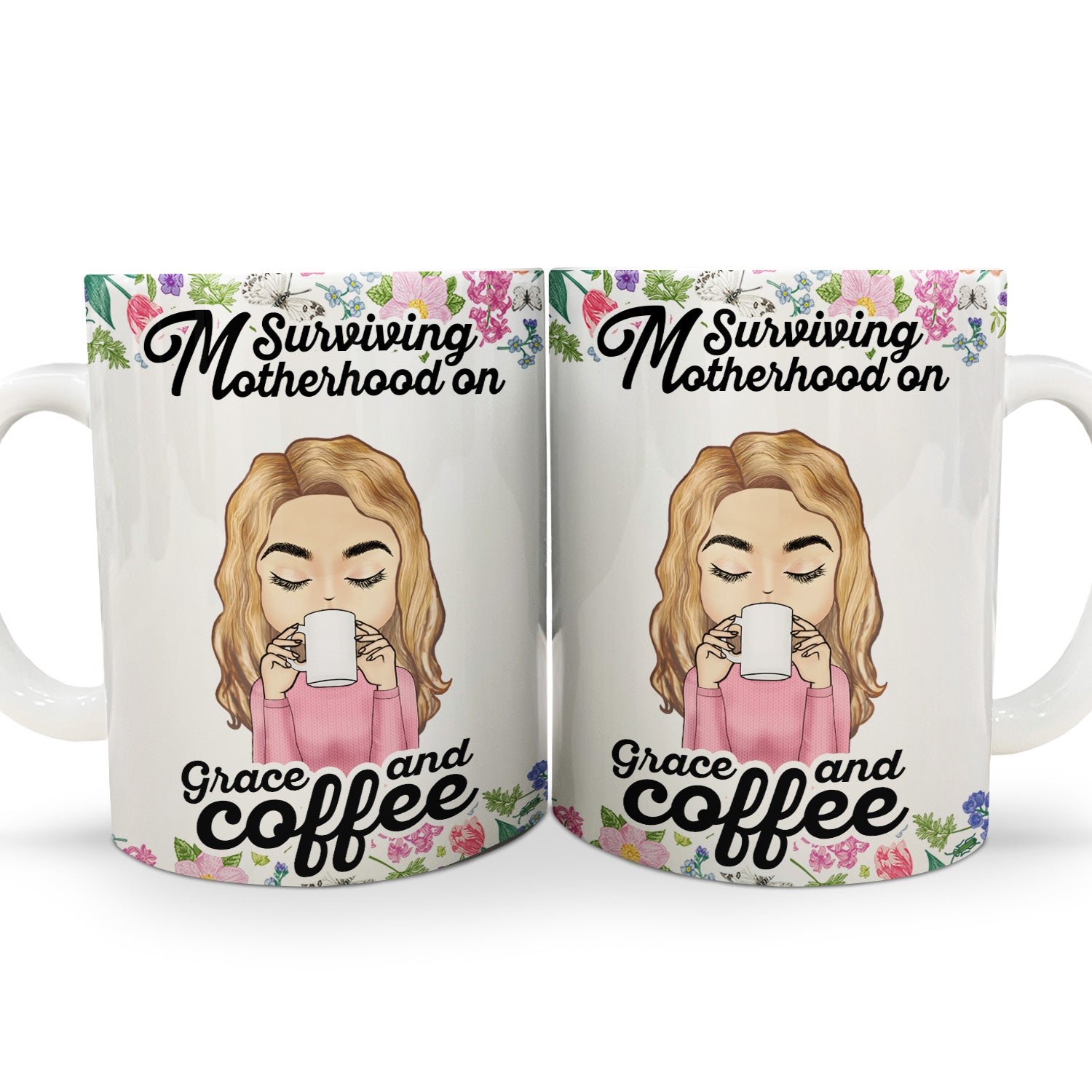 Surviving Motherhood - Gift For Mother - Personalized White Edge-to-Edge Mug